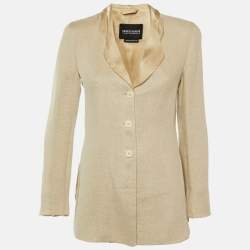 Pre Owned Giorgio Armani Beige Linen & Silk Lapel Blazer S