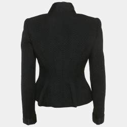 Pre Owned جاكيت بليزر جورجيو أرماني بقماش صوفي ممزوج ومضلع باللون الأسود مقاس متوسط - ميديوم