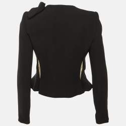 Pre Owned Giorgio Armani Black & Cream Silk & Crepe Jacket M