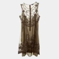 مملوكة مسبقًا Giorgio Armani Vintage Brown Embroidered Lace Mini Dress M