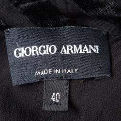 Pre Owned Giorgio Armani Black Striped Velvet High Neck Long Sleeve Blouse S