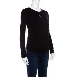 Pre Owned Giorgio Armani Black Knit Faux Knot Detail Long Sleeve T-Shirt S