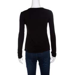 Pre Owned Giorgio Armani Black Knit Faux Knot Detail Long Sleeve T-Shirt S