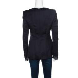 Pre Owned Giorgio Armani Navy Blue Jacquard Organza Trim Jacket S  