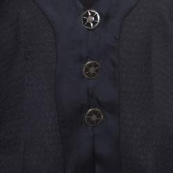 Pre Owned Giorgio Armani Navy Blue Jacquard Organza Trim Jacket S  
