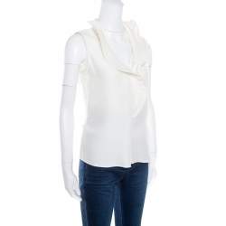 Pre Owned Giorgio Armani Cream Ruffled Sleeveless Top M