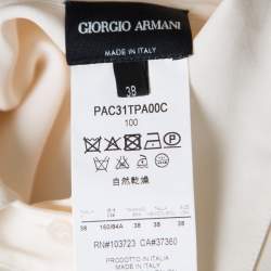 Pre Owned Giorgio Armani Cream Silk Crepe Satin Placket Detail Long Sleeve Blouse S