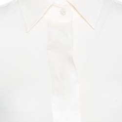 Pre Owned Giorgio Armani Cream Silk Crepe Satin Placket Detail Long Sleeve Blouse S