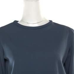 Pre Owned Giorgio Armani Grey Silk Slit Back Detail Long Sleeve Blouse S