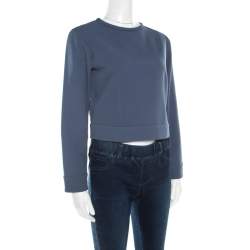 Pre Owned Giorgio Armani Grey Silk Slit Back Detail Long Sleeve Blouse S