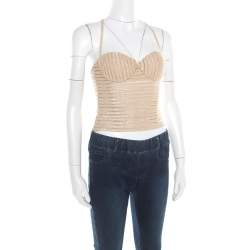 Pre Owned Giorgio Armani Beige Sequin Embellished Bustier Top XS