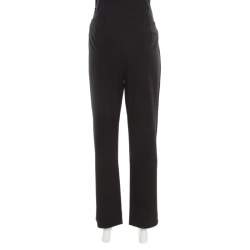 Pre Owned Giorgio Armani Black Knit Straight Fit Trousers L