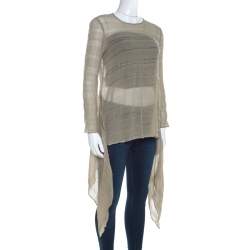 Pre Owned Giorgio Armani Sage Green Sheer Linen Silk Asymmetric Hem Long Sleeve Blouse M