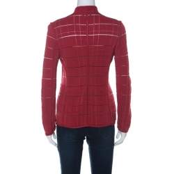 Pre Owned Giorgio Armani Red Rib Knit Single Button Jacket S