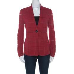 Pre Owned Giorgio Armani Red Rib Knit Single Button Jacket S