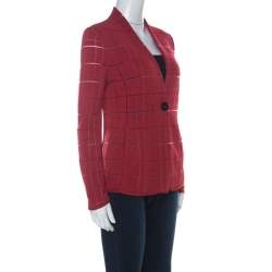 Pre Owned Giorgio Armani Red Rib Knit Single Button Jacket S
