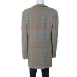 Pre Owned Giorgio Armani Bicolor Checked Wool Blend Double Breasted Blazer L