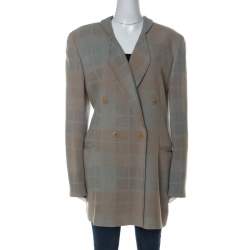 Pre Owned Giorgio Armani Bicolor Checked Wool Blend Double Breasted Blazer L