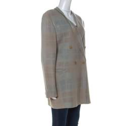 Pre Owned Giorgio Armani Bicolor Checked Wool Blend Double Breasted Blazer L