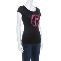 Pre Owned Giorgio Armani Black Sheer Logo Print T-Shirt S