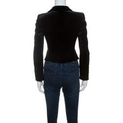 Pre Owned Giorgio Armani Black Velvet Ruffle Trim Zip Front Jacket S