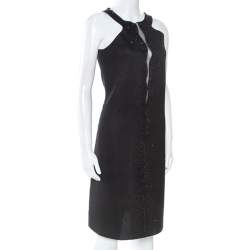 Pre Owned Giorgio Armani Black Dress Perforated Scuba Embellished Detail Dress M