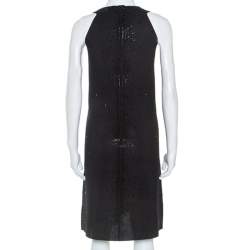 Pre Owned Giorgio Armani Black Dress Perforated Scuba Embellished Detail Dress M