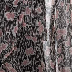 Pre Owned Giorgio Armani Black and Pink Floral Print Sheer Silk Blouse L