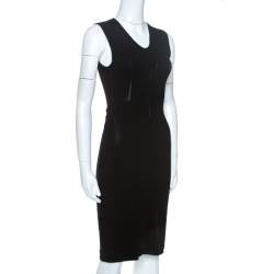 Pre Owned Giorgio Armani Black Knit Cutout Detail Sheath Dress S