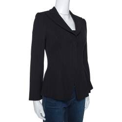 Pre Owned Giorgio Armani Black Stripe Wool Fitted Blazer S