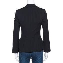 Pre Owned Giorgio Armani Black Stripe Wool Fitted Blazer S
