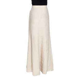 Pre Owned Giorgio Armani Beige Linen Flared Maxi Skirt M