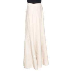 Pre Owned Giorgio Armani Beige Linen Flared Maxi Skirt M