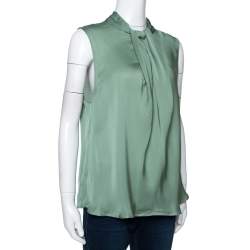 Pre Owned Giorgio Armani Pale Green Silk Draped Sleeveless Blouse XL