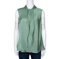 Pre Owned Giorgio Armani Pale Green Silk Draped Sleeveless Blouse XL