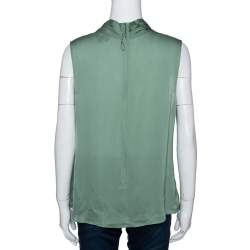 Pre Owned Giorgio Armani Pale Green Silk Draped Sleeveless Blouse XL