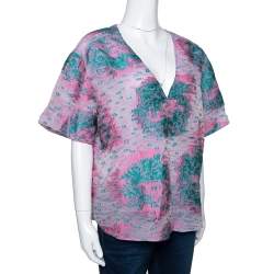 Pre Owned Giorgio Armani Pink Floral Jacquard Silk Blend Oversized Blouse XL