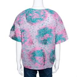 Pre Owned Giorgio Armani Pink Floral Jacquard Silk Blend Oversized Blouse XL