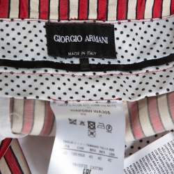 Pre Owned Giorgio Armani Red Striped Silk Blend High Waisted Cropped Trousers S