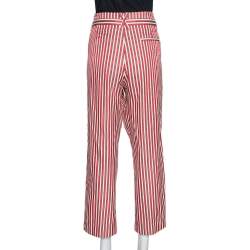 Pre Owned Giorgio Armani Red Striped Silk Blend High Waisted Cropped Trousers S