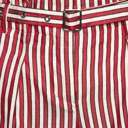 Pre Owned Giorgio Armani Red Striped Silk Blend High Waisted Cropped Trousers S