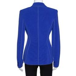 Pre Owned Giorgio Armani Blue Wool Blend Ribbed Knit Jacket M