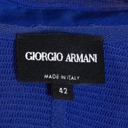 Pre Owned Giorgio Armani Blue Wool Blend Ribbed Knit Jacket M