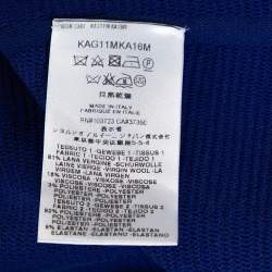 Pre Owned Giorgio Armani Blue Wool Blend Ribbed Knit Jacket M