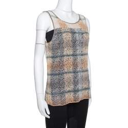 Pre Owned Giorgio Armani Cream Embroidered Lace Sleeveless Top L