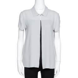Giorgio Armani Grey Silk Crepe Open Front Blouse M
