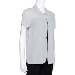 Giorgio Armani Grey Silk Crepe Open Front Blouse M