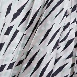Pre Owned Giorgio Armani Light Grey Printed Silk Draped One-Shoulder Top M
