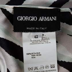 Pre Owned Giorgio Armani Light Grey Printed Silk Draped One-Shoulder Top M