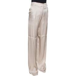 Pre Owned Giorgio Armani Beige Silk Satin Wide Leg Pants M
